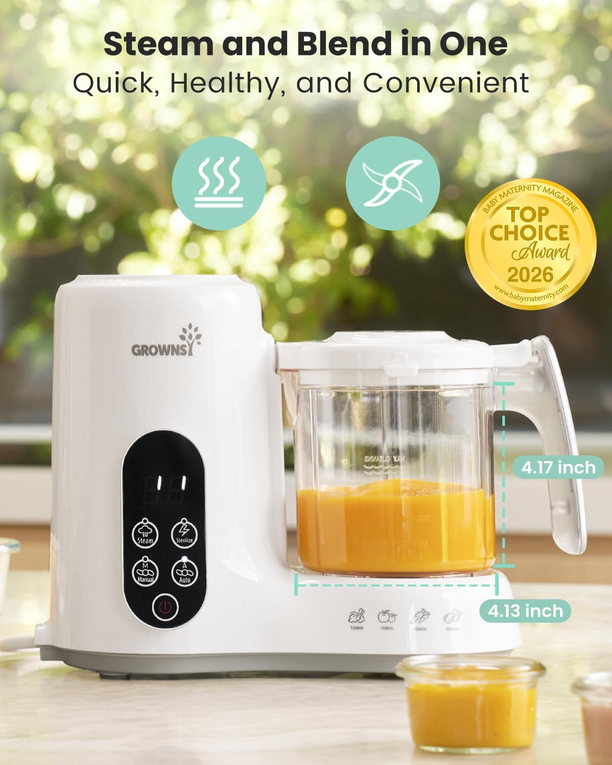 Grownsy Fabricante de alimentos para bebés, vaporizador y licuadora Procesador de alimentos para bebés, color blanco
