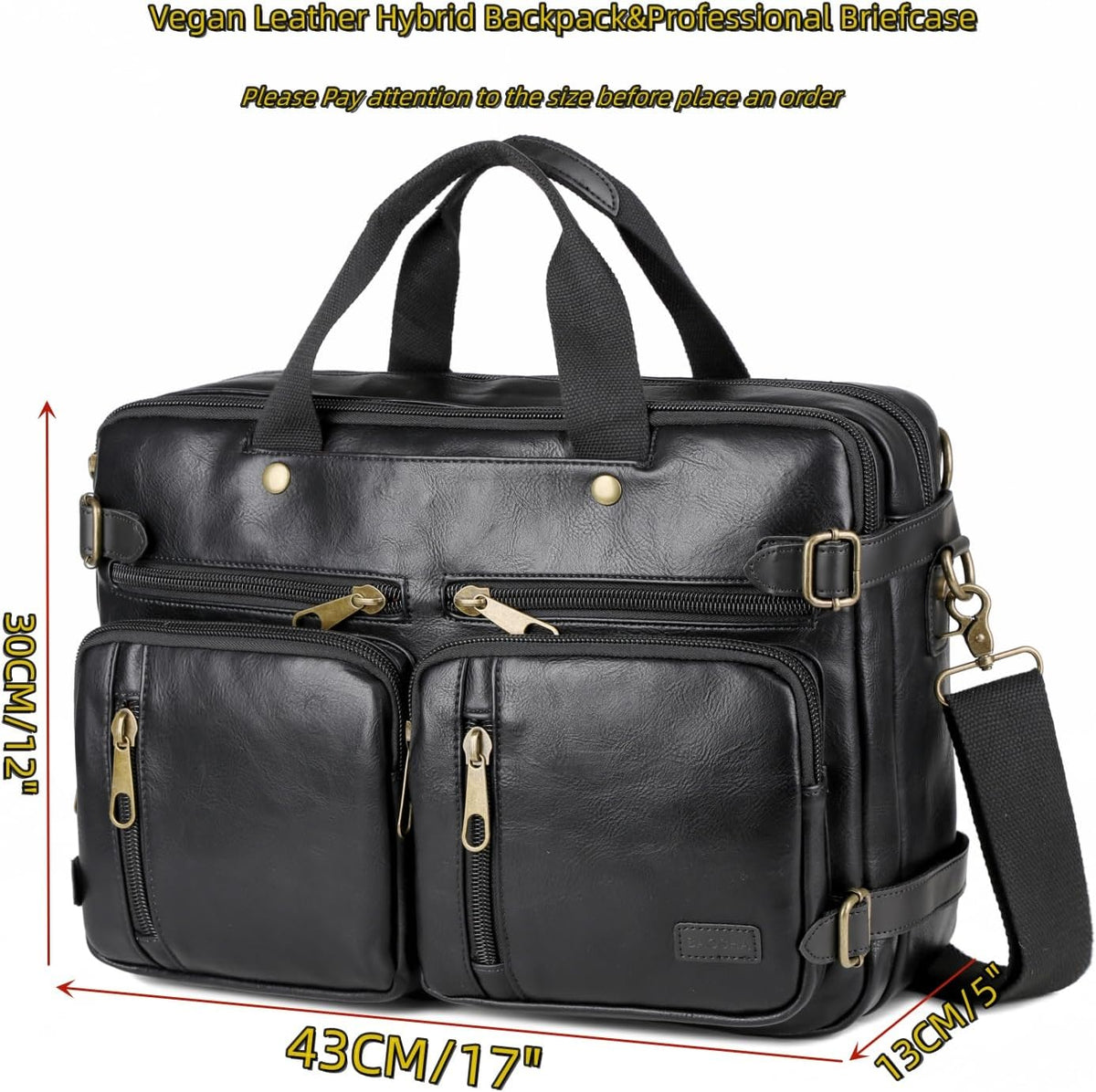 Maletín de cuero vegano para hombre, mochila híbrida de 17 pulgadas, bolsa de mensajero de negocios HB-22