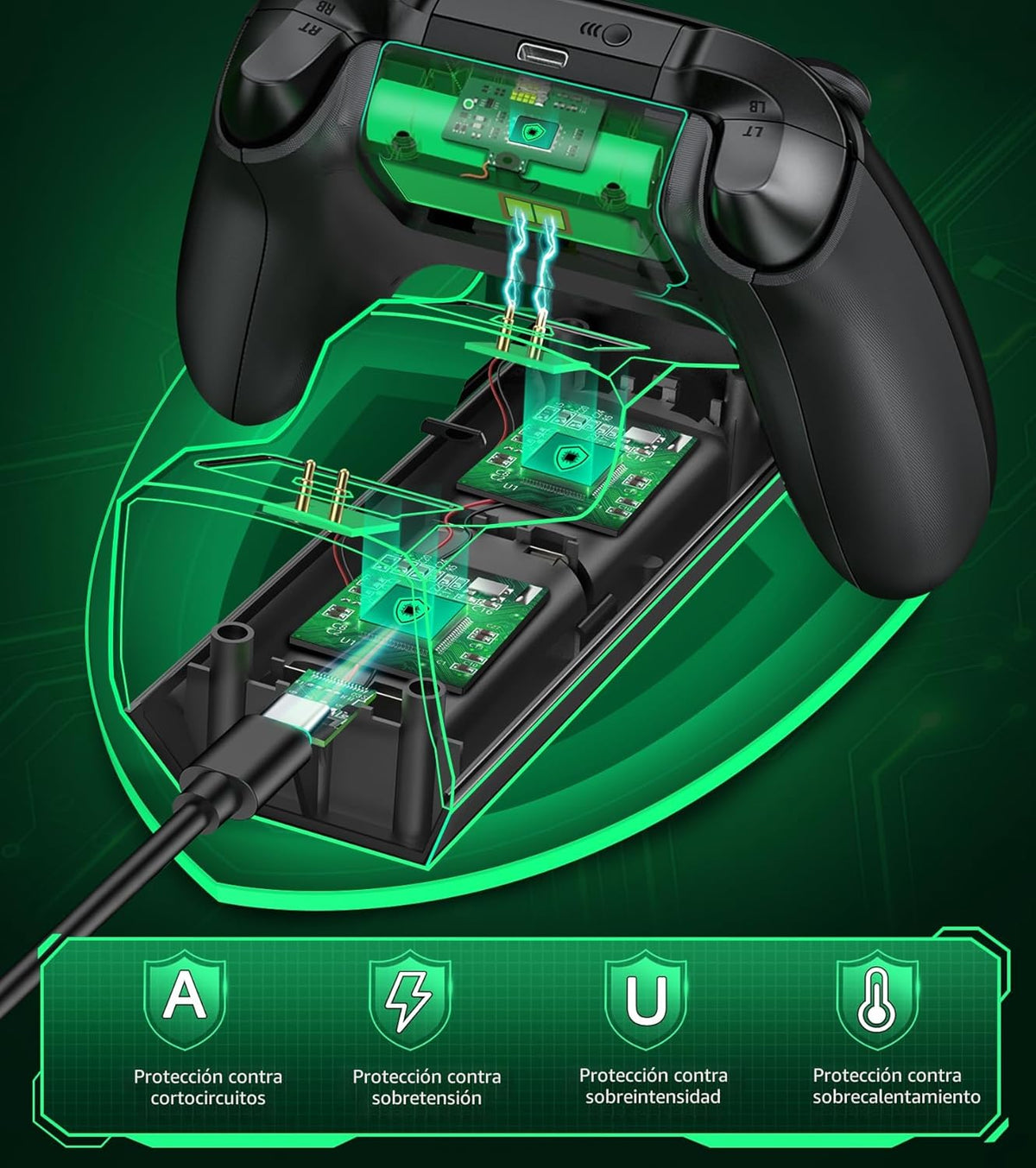 Upgraded Controller Charger Station with 2x5520mWh Rechargeable Bat...