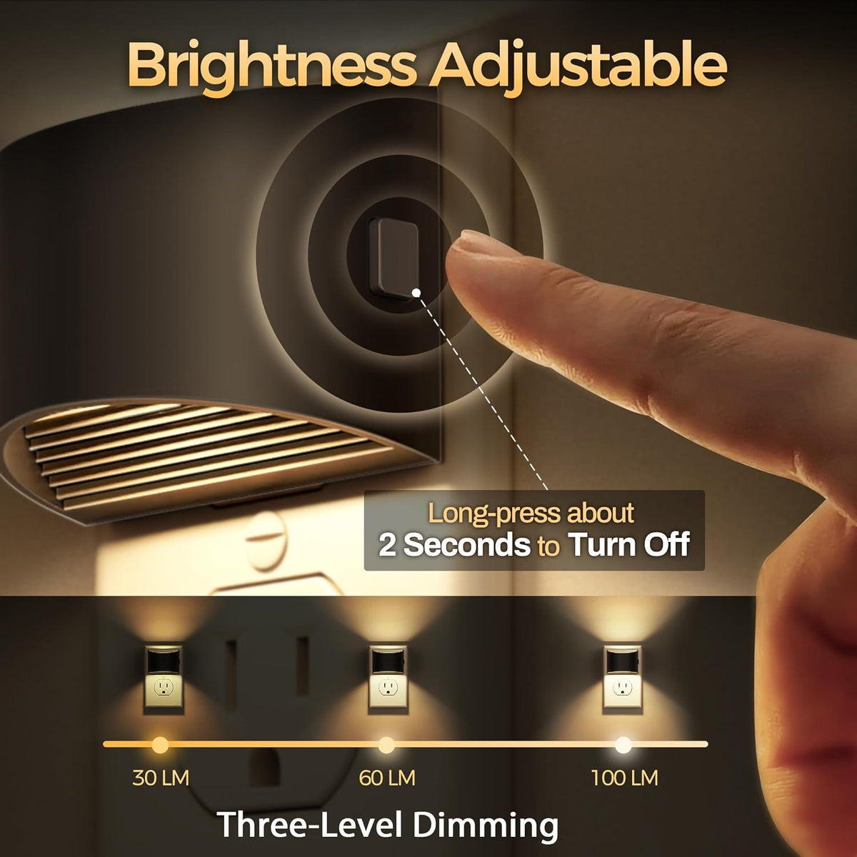Lámpara Luz nocturna, luces nocturnas enchufables a la pared, ajustable, 3000 K