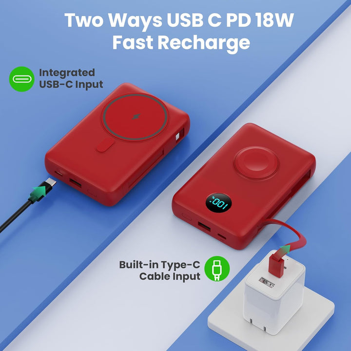 Cargador portátil magnético 6 en 1 para iPhone con cables integrado...