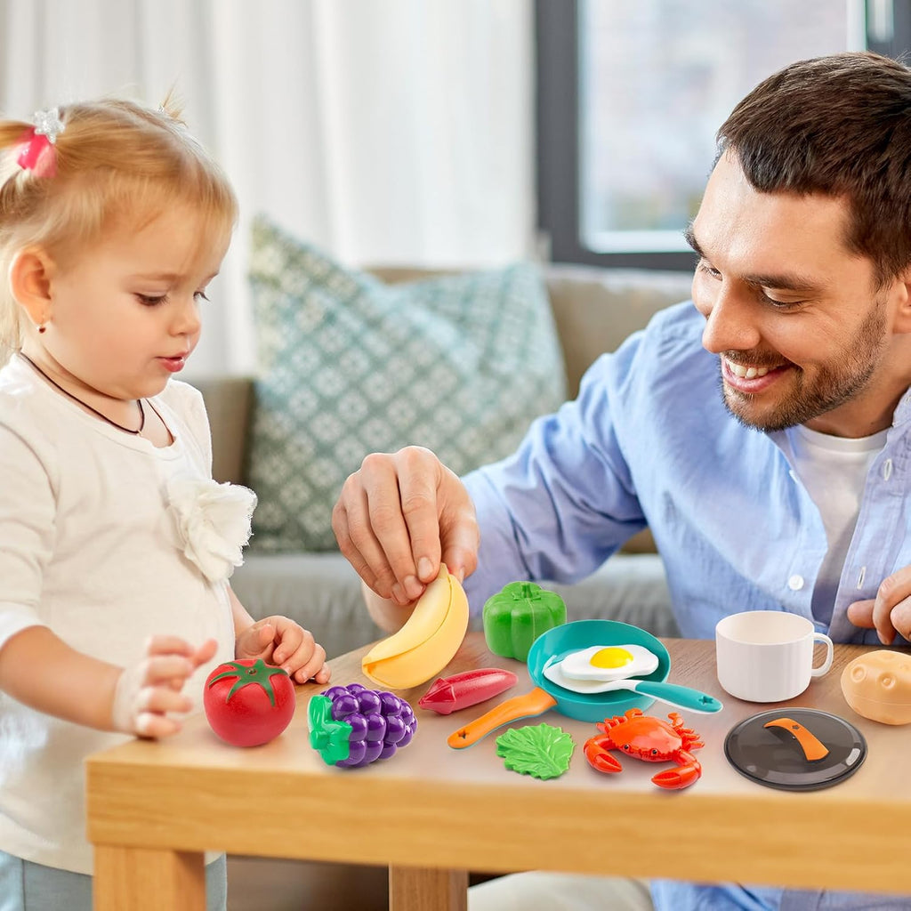 120 piezas Accesorios de Mini Cocina de Juego, Set de Juego de Cocina Infantil con Postres, Verduras Cortables y BBQ y Cesta de Almacenamiento, Regalo Educativo para Niños Pequeños, Niño, Verde