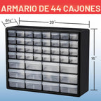 Akro-Mils Gabinete de almacenamiento de plástico con 44 cajones, 20 pulgadas de ancho x 6 pulgadas de profundidad x 16 pulgadas de alto, negro