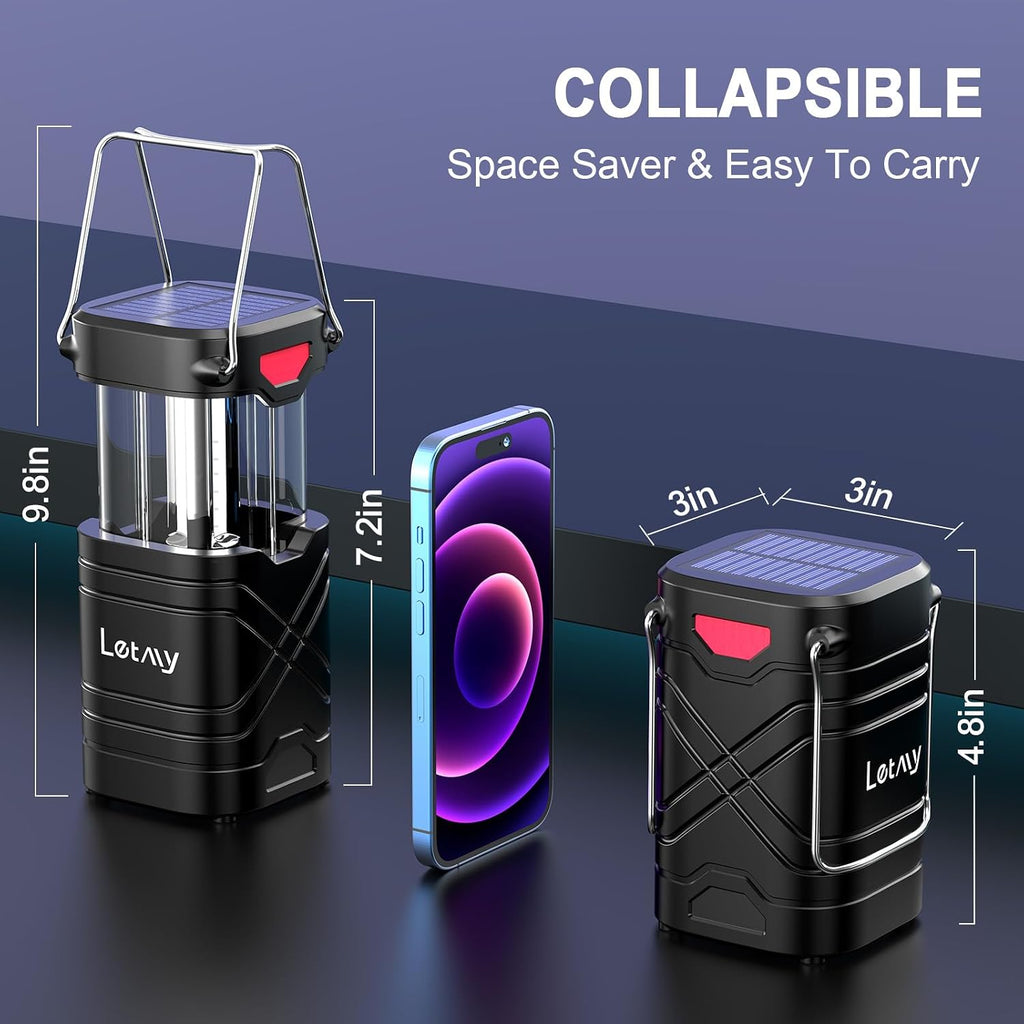 Lámpara LETMY Paquete de 4 linternas de campamento, linternas LED recargables, faroles solares con batería para huracanes con 3 vías de alimentación y cable USB para emergencias, cortes de energía
