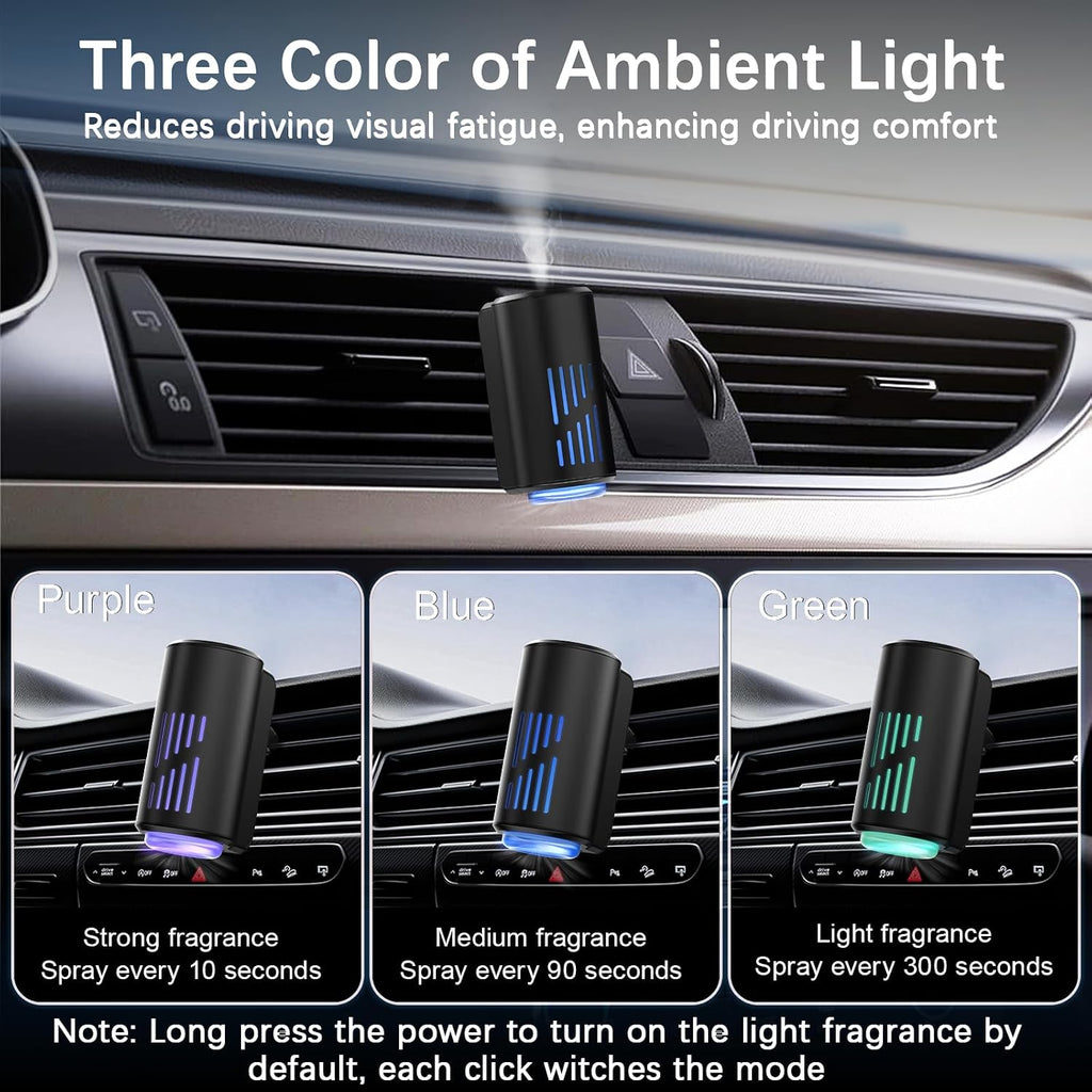 Difusor de ambientador de automóvil, ambientador inteligente para automóvil con tres modos de luz ajustables, aromatizante recargable para carro con 8 piezas de aceite esencial, de larga duración
