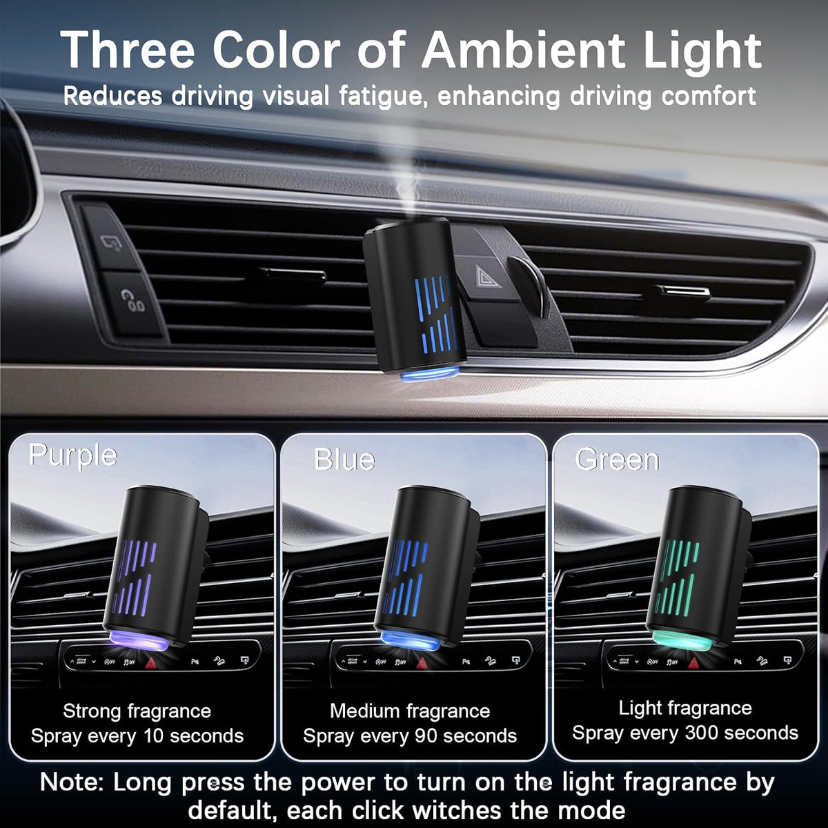 Difusor de ambientador de automóvil, ambientador inteligente para automóvil con tres modos de luz ajustables, aromatizante recargable para carro con 8 piezas de aceite esencial, de larga duración