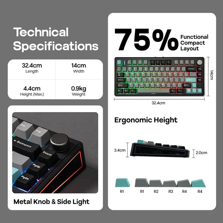 EPOMAKER TH80 V2 75% Teclado mecánico inalámbrico con perilla metál...