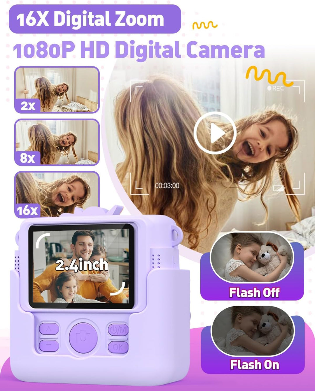 Cámara para niños con impresión instantánea para niñas de 4 a 12 añ...