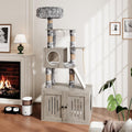 Garvee Caja de arena para gatos con torre de árbol para gatos y condominio, muebles ocultos para baño para gatos con poste rascador de sisal y percha de felpa suave, muebles de madera para gatos con múltiples plataformas