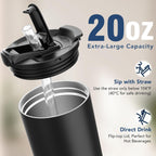 Taza de viaje con calefacción con control de temperatura, taza de café autocalentable inteligente de 20 onzas, pantalla LED controlada por aplicación, juegos de café mantenidos a una temperatura constante durante 4-10 horas (negro, 20 onzas)