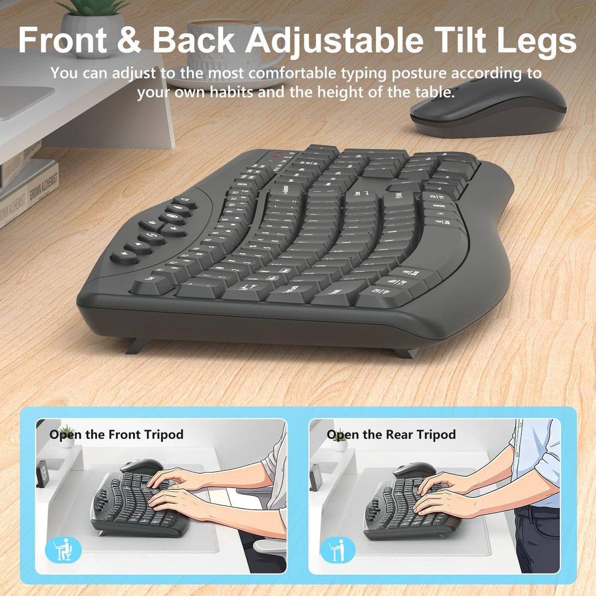 Teclado y Ratón Inalámbricos Combo, Teclas Curvadas Ergonómicas y Silenciosas (Gris Grafito)
