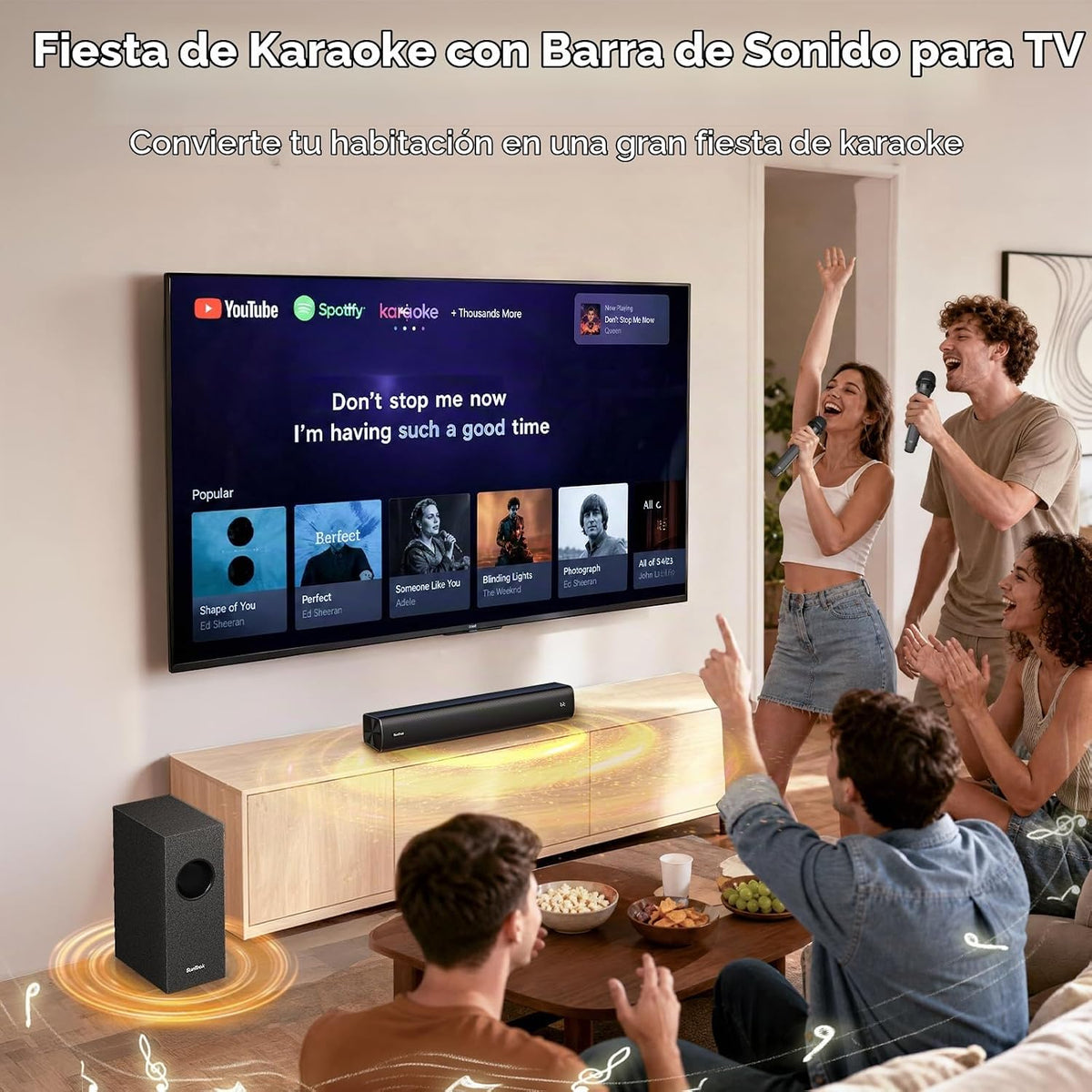 Barra de sonido para Smart TV,Barra de sonido 2.1CH con subwoofer,Máquina