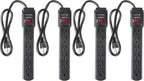 Amazon Basics 6-enchufe Protector contra Sobretensiones con 200J, Interruptor Automático, Cable de Extensión de 2 pies, Negro, 4-Pack