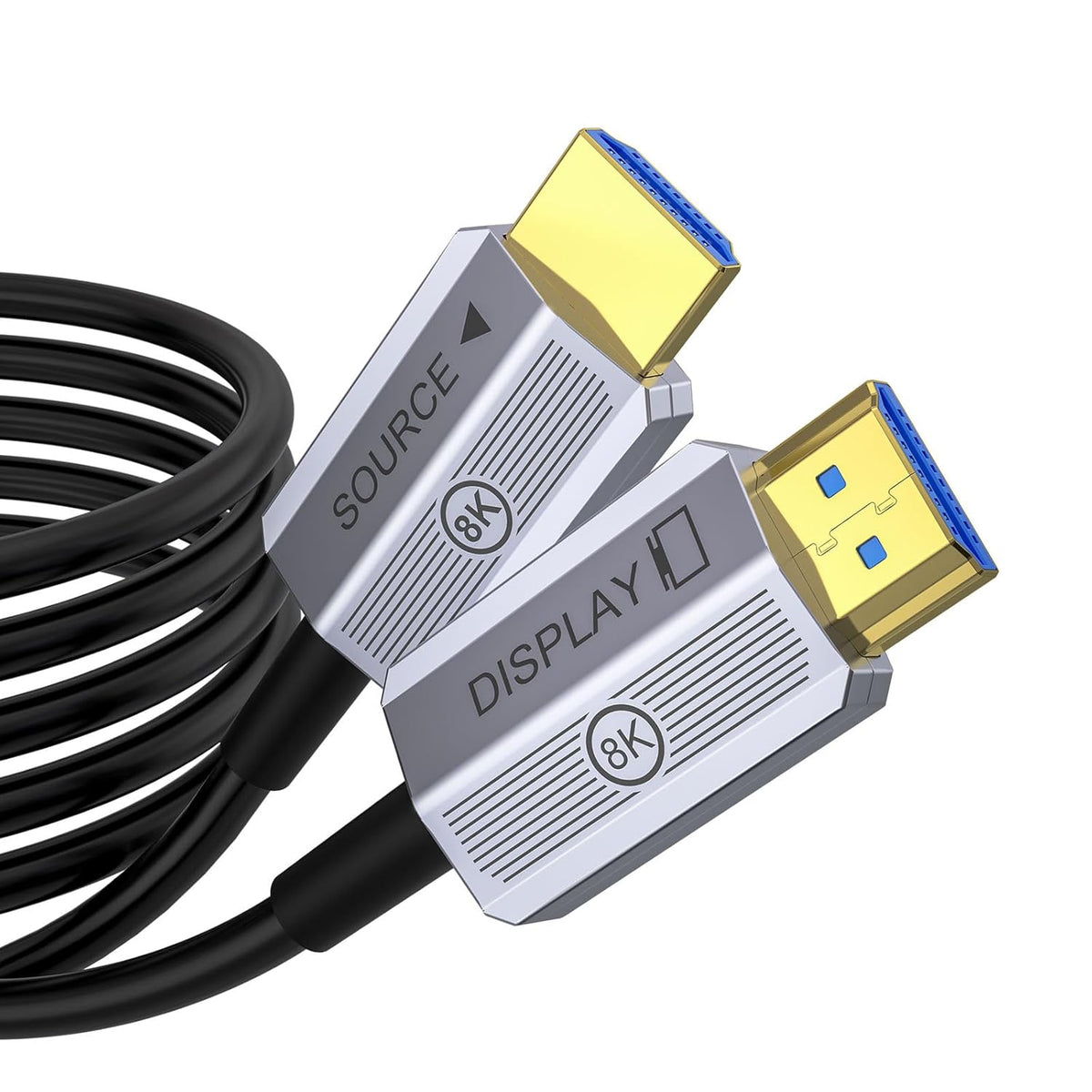 Cable HDMI de fibra óptica 8K de 50 pies, cable HDMI 2.1 de 48 Gbps de largo 8K @60 Hz/4K a 120 Hz, Ultra HD HDR, eARC, direccional (fuente a pantalla), para PS5 4 3/Xbox/TV/Monitor/portátil/proyector/Blu-ray