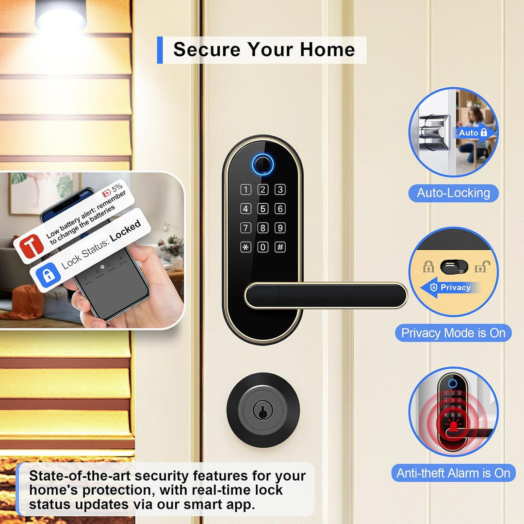 Cerradura inteligente de huellas dactilares Bluetooth con mango y t...