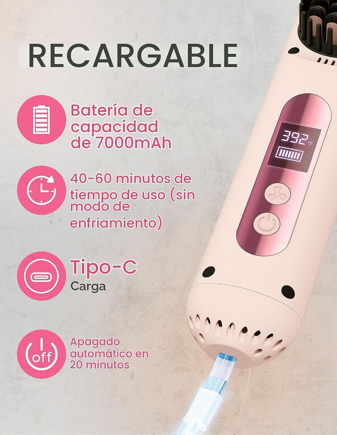 ZM ZHEMEI Cepillo alisador de pelo inalámbrico, alisador de pelo po...