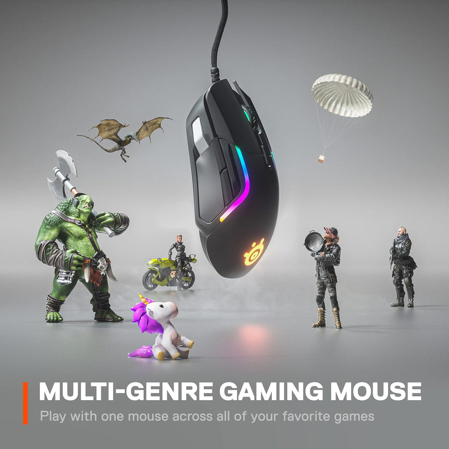 SteelSeries Rival 5 Mouse para juegos con iluminación RGB PrismSync...