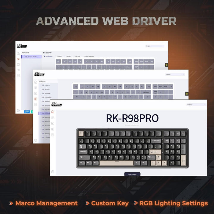 RK ROYAL KLUDGE R98 Pro Teclado mecánico con cable, teclado RGB par...