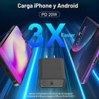 Cargador de carga rápida para iPhone 16 y 15, paquete de 3 cargadores USB C PD de 20 W con cable de 10 pies, cable USB C tipo C para iPhone 16/16 Plus/16 Pro/16 Pro Max/15/15 Pro/15 Pro Max