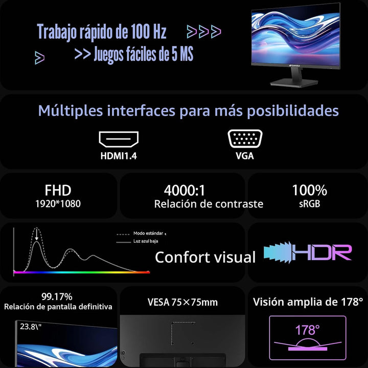 SANSUI Monitor de computadora de 24 pulgadas, 100 Hz, monitor de PC...