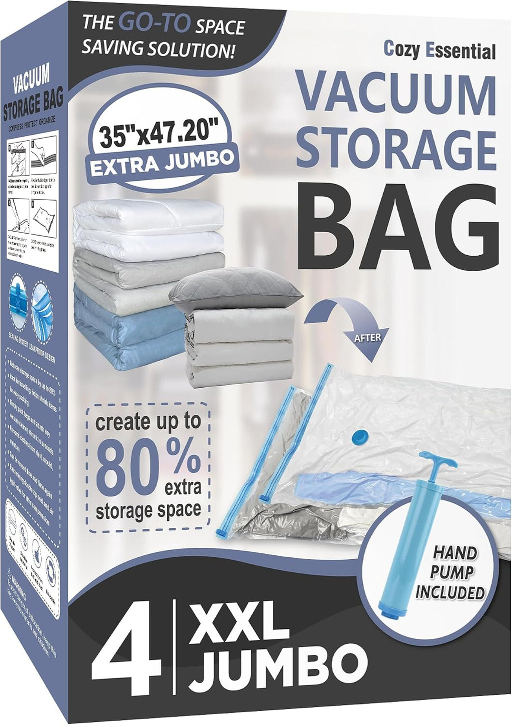 4 bolsas de almacenamiento al vacío jumbo XXL para ropa de cama