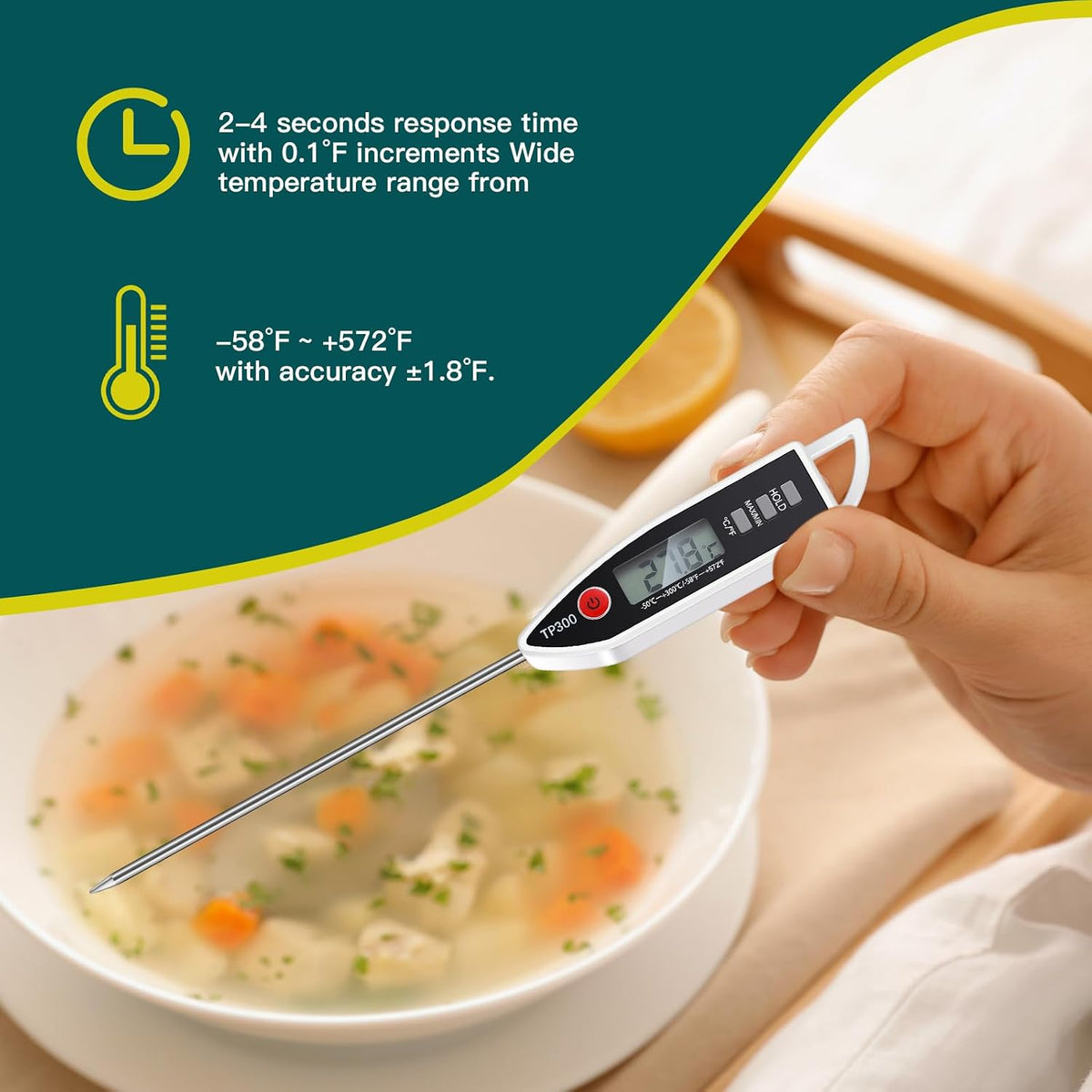 Copkim Juego de 6 Termómetros de Cocina Impermeables para Agua, Líquidos, Velas y Carne con Sonda Larga de Lectura Instantánea para Cocina, Barbacoa, Parrilla, Dulces (Negro, Blanco, Rojo)