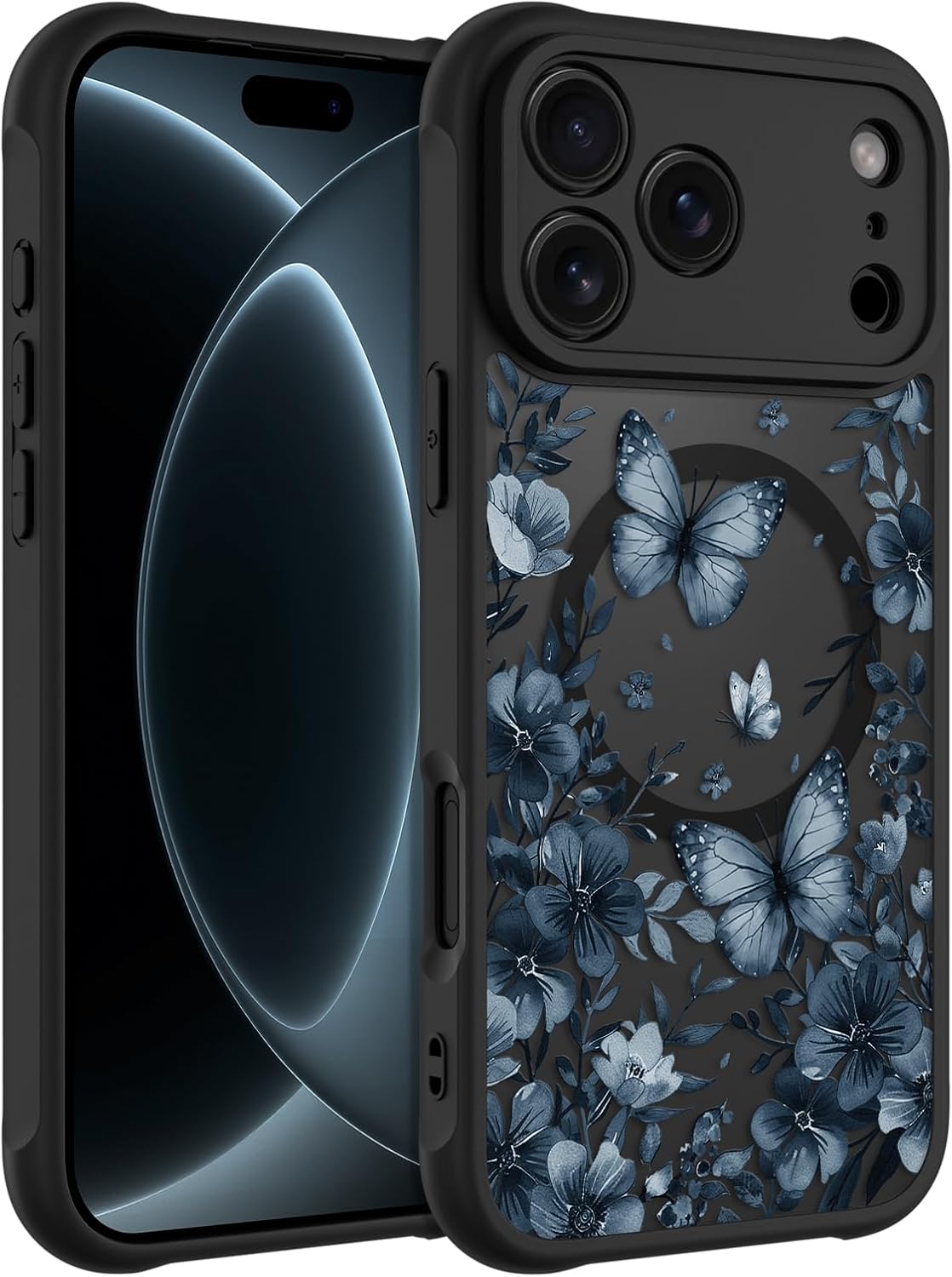 OOK Funda de teléfono floral con mariposas negras hecha para iPhone 18 Pro