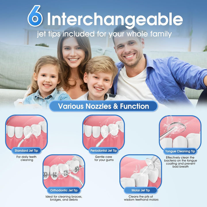 Irrigador bucal portátil inalámbrico con tanque de 10.1 fl oz, 4 mo...