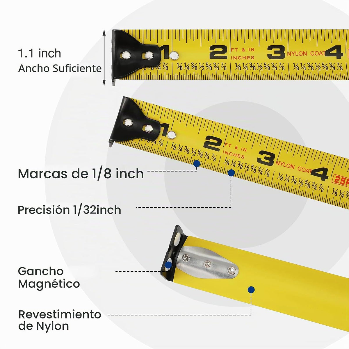 WORKPRO Cinta métrica resistente, 2 unidades de cinta métrica retráctil de
