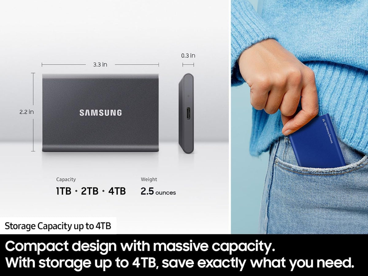 Samsung T7 SSD portátil, unidad externa de estado sólido de 1 TB, v...