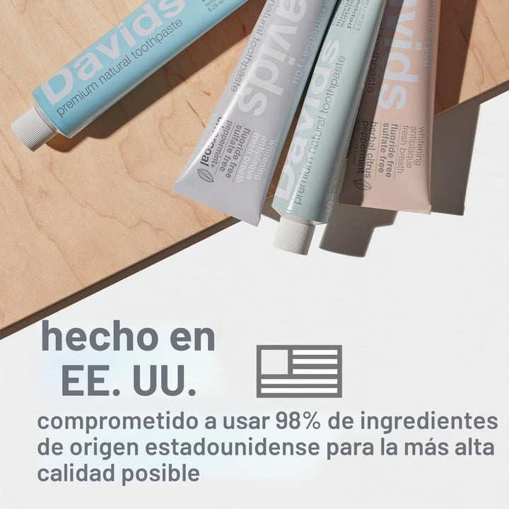 Davids Pasta de dientes sin flúor, blanqueamiento dental, antiplaca...
