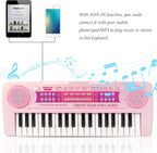 Teclado de piano recargable para niños, 37 teclas con micrófono e