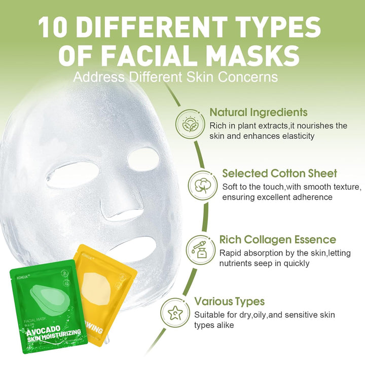 KONEUK Paquete de 60 mascarillas faciales hidratantes de colágeno p...