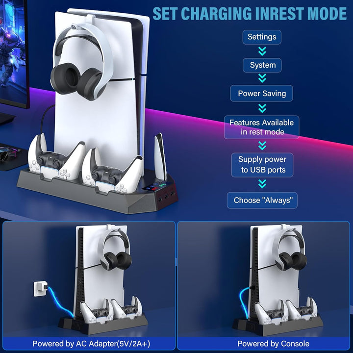 PS5 Slim Stand and Cooling Station with Controller Charging Station...