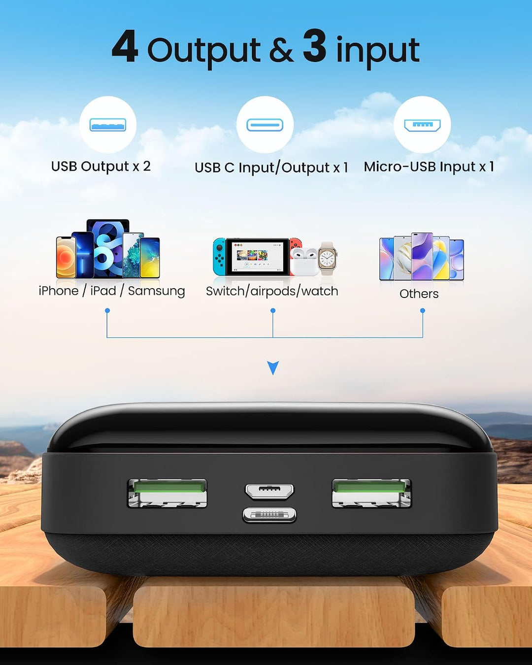 Cargador portátil 50000mAh Power Bank 22.5W carga rápida USB C bate...