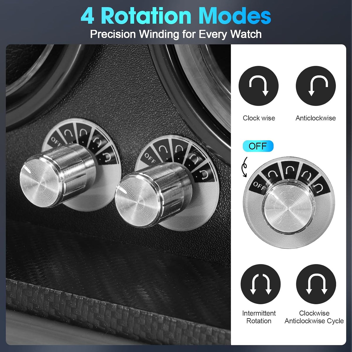 Enrollador automático de reloj para 2 relojes - 4 modos de rotación, compatible con relojes famosos como Rolex, Taghaoya, Casio AK, Breitling, etc