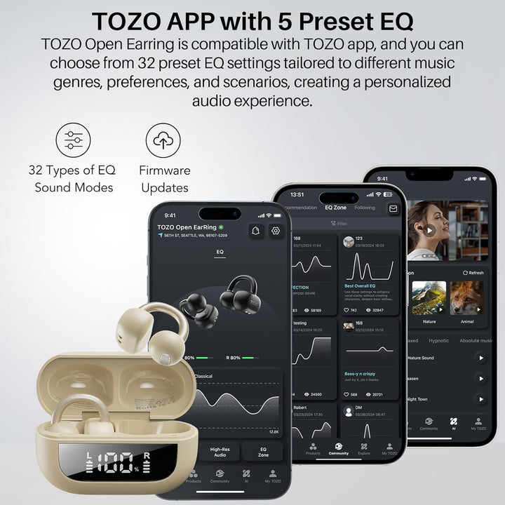 TOZO OpenEarRing Auriculares Verdaderos de Oído Abierto, Auriculare...