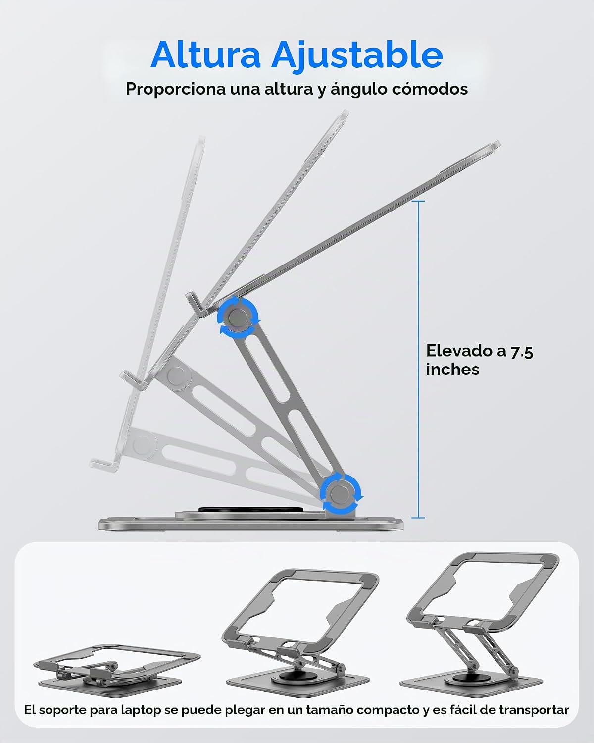Soporte Ajustable para Laptop de Escritorio con Base de 360°, Eleva...
