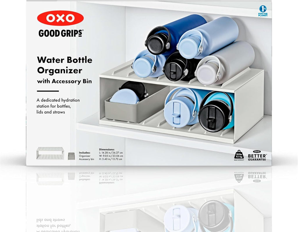 OXO Organizador de botellas de agua y contenedor de accesorios Good Grips