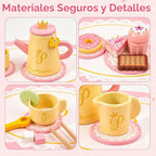 Juego de fiesta de té de madera para niños pequeños de 3 a 5 años