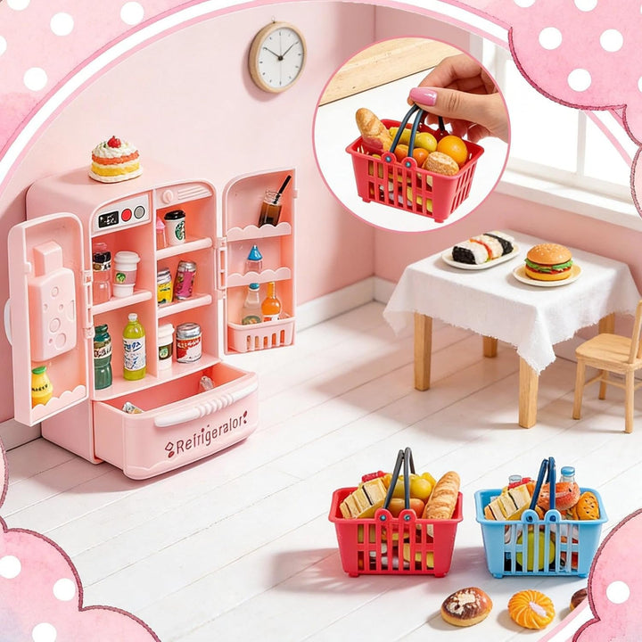 164Pcs Mini Carrito de Compras Cesta Miniatura Comida Bebida Juguet...