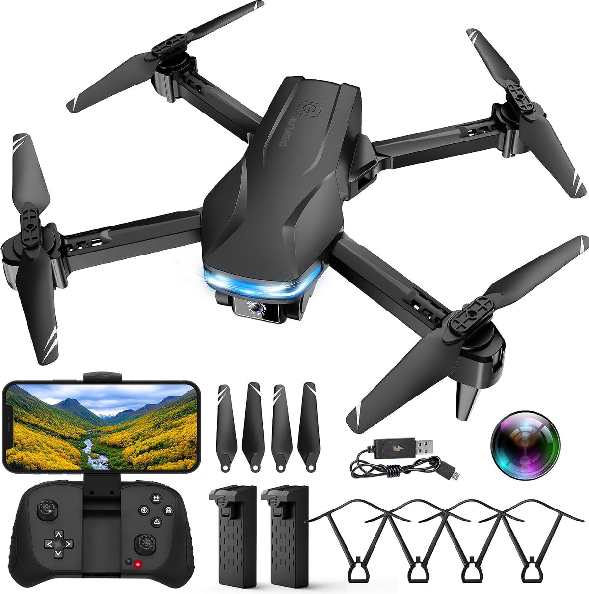 Drones 1080P con cámara para adultos, Drone plegable con 2 baterías