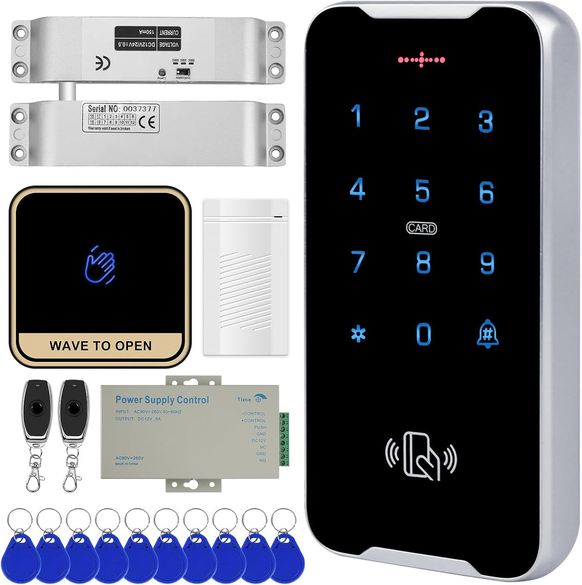 Kit de sistema de control de acceso totalmente impermeable, Cerradura de perno de montaje en superficie, Cerradura de puerta con teclado táctil RFID, Abrepuertas de control remoto inteligente