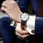 FEICE Reloj para Hombres Bauhaus Reloj Mecánico para Hombre Análogo Impermeable Automático Estilo Casual de Vestir con Espejo Convexo Correas de Cuero Fecha -FM202