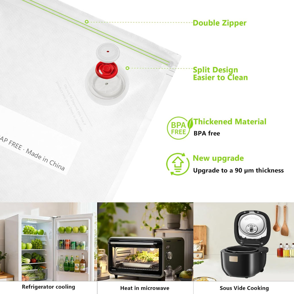 Sellador al vacío compacto para almacenamiento de alimentos: sellador portátil de alimentos de mano, succión de 80 kPa, batería de 1800 mAh, 30 bolsas de vacío reutilizables, conserva la frescura 5 veces con fácil operación