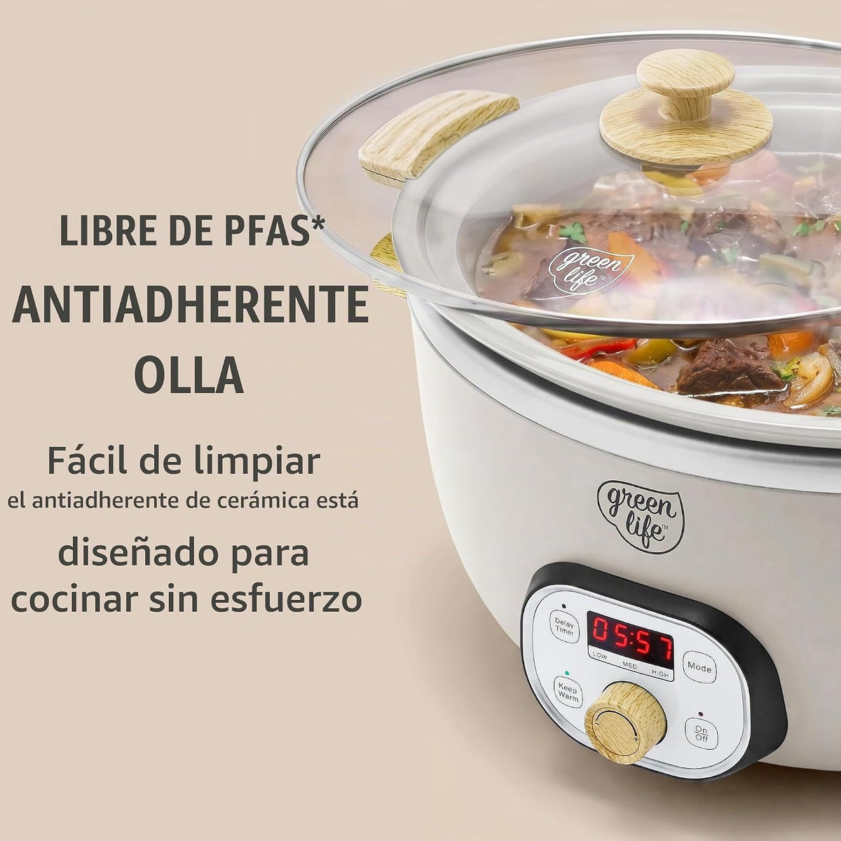 GreenLife 6QT - Olla de cocción lenta antiadherente de cerámica