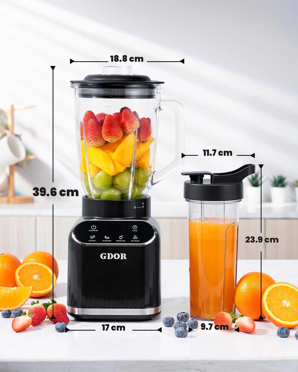 GDOR Batidora de batido para cocina, licuadora de vidrio de 1200 W con 5