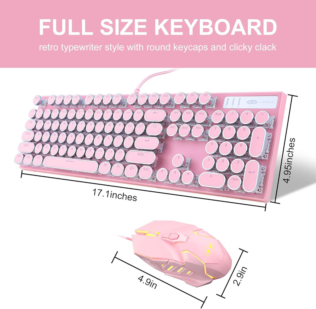 Combo de teclado y mouse estilo máquina de escribir rosa retro, bon...