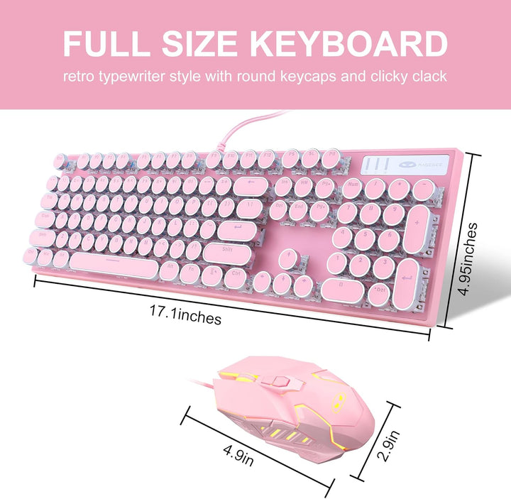 Combo de teclado y mouse estilo máquina de escribir rosa retro, bon...