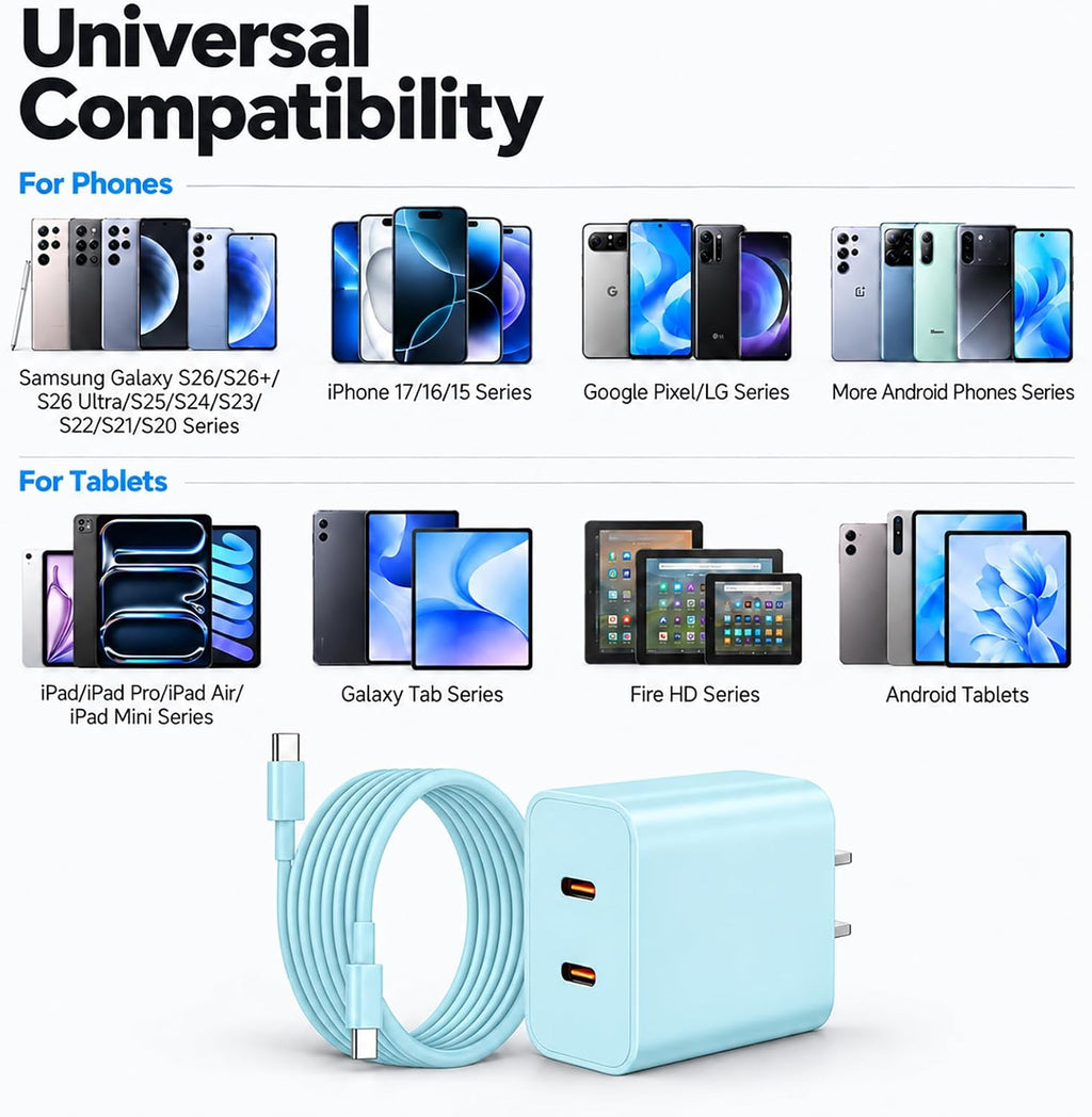Cargador tipo C súper rápido para Samsung, cargador USB C de doble puerto